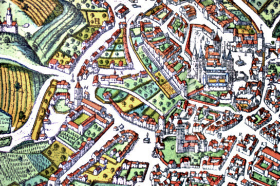 Karmelitenkloster auf einer Karte von Georg Braun und Franz Hogenberg